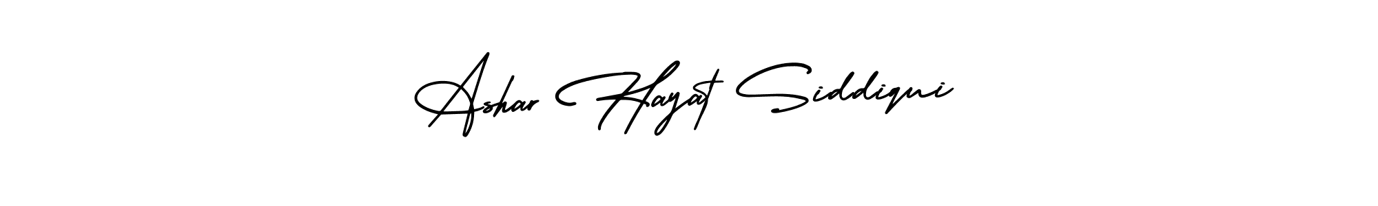 The best way (AmerikaSignatureDemo-Regular) to make a short signature is to pick only two or three words in your name. The name Ashar Hayat Siddiqui include a total of six letters. For converting this name. Ashar Hayat Siddiqui signature style 3 images and pictures png