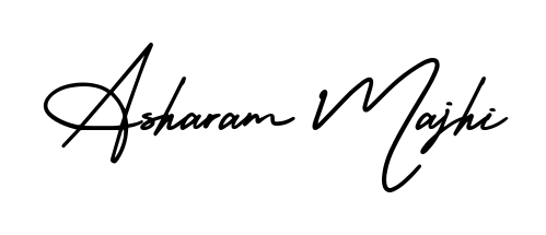 A stylish, flowing autograph style designed for name Asharam Majhi using AmerikaSignatureDemo-Regular typography. Perfect for digital creative projects. Asharam Majhi signature style 3 images and pictures png