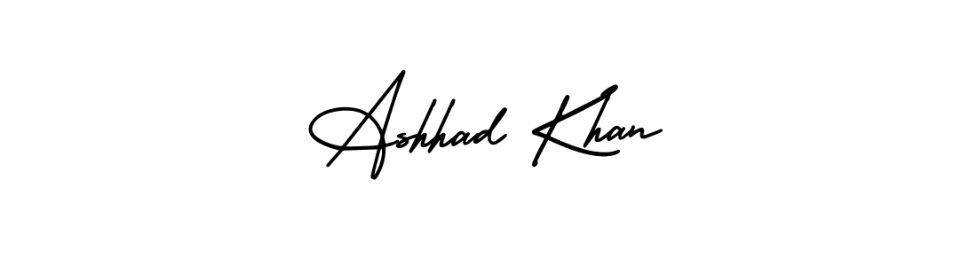 The best way (AmerikaSignatureDemo-Regular) to make a short signature is to pick only two or three words in your name. The name Ashhad Khan include a total of six letters. For converting this name. Ashhad Khan signature style 3 images and pictures png