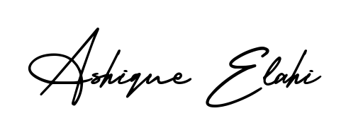 Transform the name Ashique Elahi into a signature masterpiece using AmerikaSignatureDemo-Regular font. Ideal for photographers, artists, and creators looking for watermarks. Ashique Elahi signature style 3 images and pictures png