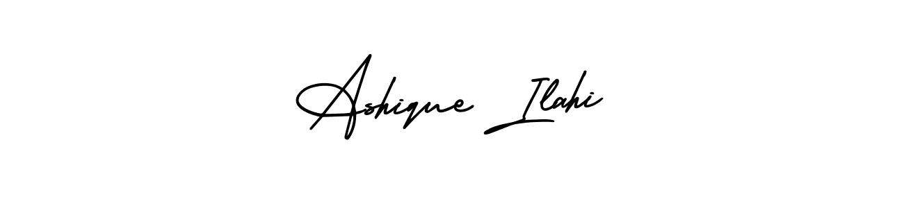 The best way (AmerikaSignatureDemo-Regular) to make a short signature is to pick only two or three words in your name. The name Ashique Ilahi include a total of six letters. For converting this name. Ashique Ilahi signature style 3 images and pictures png