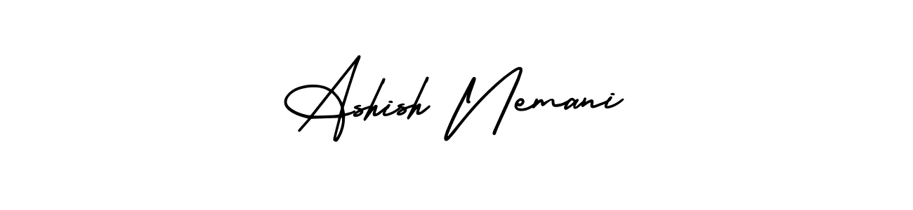 The best way (AmerikaSignatureDemo-Regular) to make a short signature is to pick only two or three words in your name. The name Ashish Nemani include a total of six letters. For converting this name. Ashish Nemani signature style 3 images and pictures png