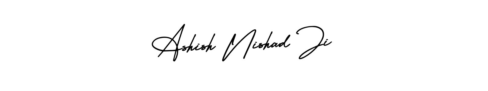 The best way (AmerikaSignatureDemo-Regular) to make a short signature is to pick only two or three words in your name. The name Ashish Nishad Ji include a total of six letters. For converting this name. Ashish Nishad Ji signature style 3 images and pictures png