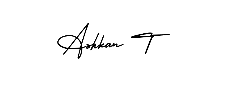 Make a beautiful signature design for name Ashkan T. With this signature (AmerikaSignatureDemo-Regular) style, you can create a handwritten signature for free. Ashkan T signature style 3 images and pictures png