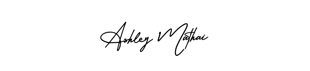 You should practise on your own different ways (AmerikaSignatureDemo-Regular) to write your name (Ashley Mathai) in signature. don't let someone else do it for you. Ashley Mathai signature style 3 images and pictures png