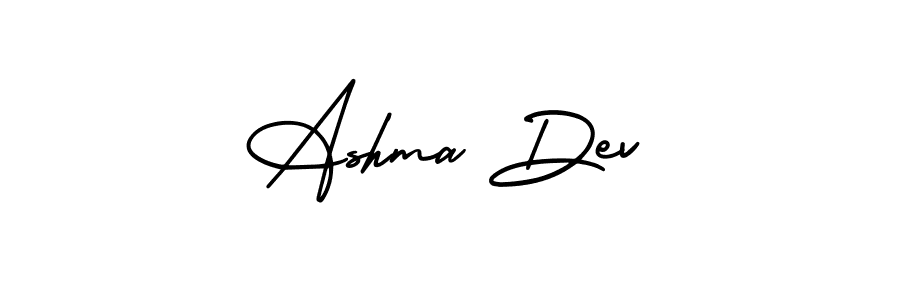 The best way (AmerikaSignatureDemo-Regular) to make a short signature is to pick only two or three words in your name. The name Ashma Dev include a total of six letters. For converting this name. Ashma Dev signature style 3 images and pictures png