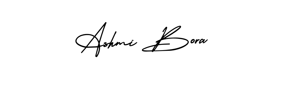 You should practise on your own different ways (AmerikaSignatureDemo-Regular) to write your name (Ashmi Bora) in signature. don't let someone else do it for you. Ashmi Bora signature style 3 images and pictures png