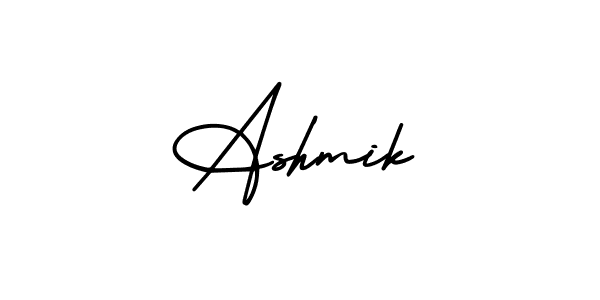 You should practise on your own different ways (AmerikaSignatureDemo-Regular) to write your name (Ashmik) in signature. don't let someone else do it for you. Ashmik signature style 3 images and pictures png