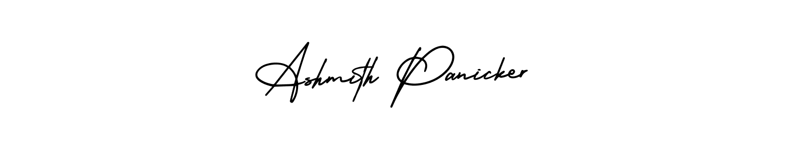 The best way (AmerikaSignatureDemo-Regular) to make a short signature is to pick only two or three words in your name. The name Ashmith Panicker include a total of six letters. For converting this name. Ashmith Panicker signature style 3 images and pictures png