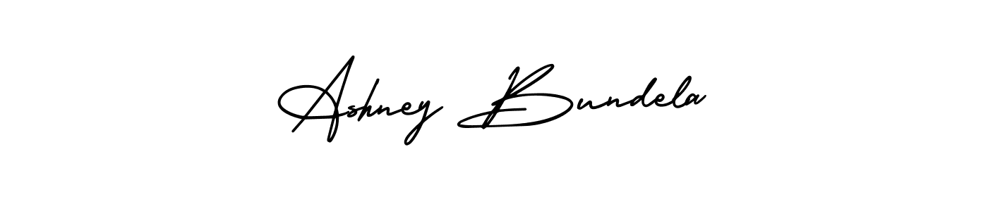 The best way (AmerikaSignatureDemo-Regular) to make a short signature is to pick only two or three words in your name. The name Ashney Bundela include a total of six letters. For converting this name. Ashney Bundela signature style 3 images and pictures png