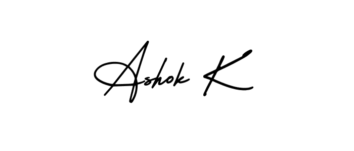 The best way (AmerikaSignatureDemo-Regular) to make a short signature is to pick only two or three words in your name. The name Ashok K include a total of six letters. For converting this name. Ashok K signature style 3 images and pictures png