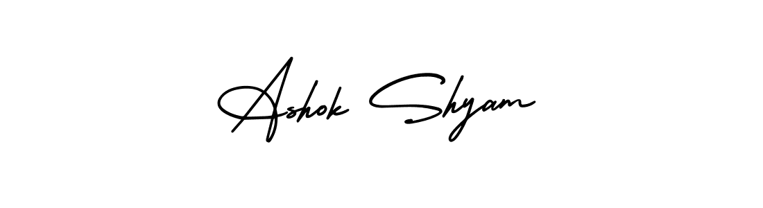 You should practise on your own different ways (AmerikaSignatureDemo-Regular) to write your name (Ashok Shyam) in signature. don't let someone else do it for you. Ashok Shyam signature style 3 images and pictures png