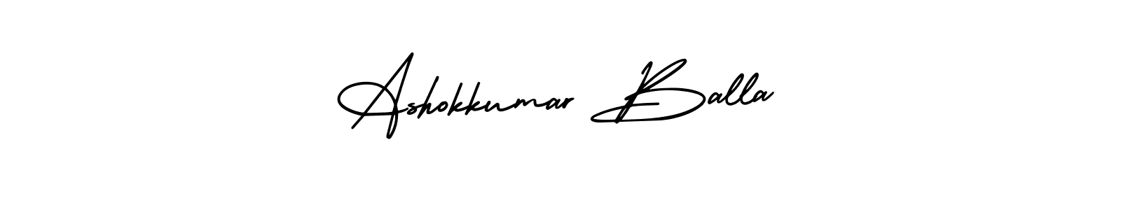 You should practise on your own different ways (AmerikaSignatureDemo-Regular) to write your name (Ashokkumar Balla) in signature. don't let someone else do it for you. Ashokkumar Balla signature style 3 images and pictures png