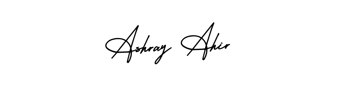 The best way (AmerikaSignatureDemo-Regular) to make a short signature is to pick only two or three words in your name. The name Ashray Ahir include a total of six letters. For converting this name. Ashray Ahir signature style 3 images and pictures png
