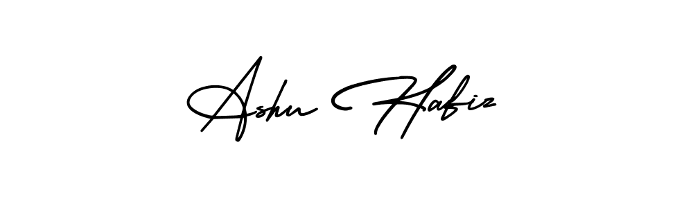You should practise on your own different ways (AmerikaSignatureDemo-Regular) to write your name (Ashu Hafiz) in signature. don't let someone else do it for you. Ashu Hafiz signature style 3 images and pictures png