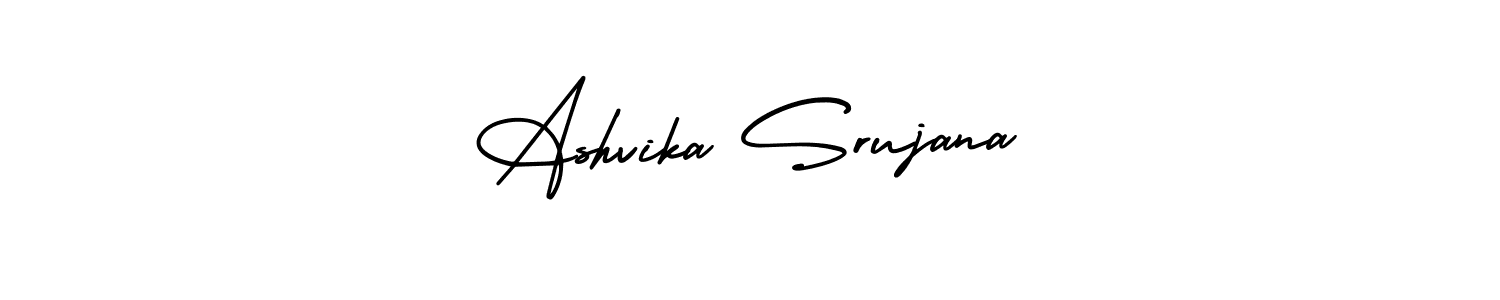You should practise on your own different ways (AmerikaSignatureDemo-Regular) to write your name (Ashvika Srujana) in signature. don't let someone else do it for you. Ashvika Srujana signature style 3 images and pictures png