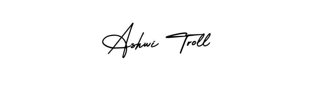 You should practise on your own different ways (AmerikaSignatureDemo-Regular) to write your name (Ashwi Troll) in signature. don't let someone else do it for you. Ashwi Troll signature style 3 images and pictures png