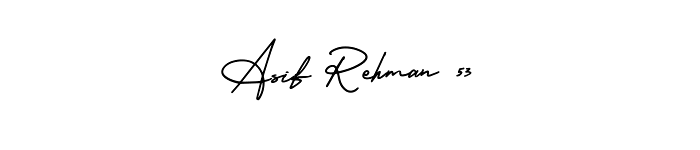 The best way (AmerikaSignatureDemo-Regular) to make a short signature is to pick only two or three words in your name. The name Asif Rehman 53 include a total of six letters. For converting this name. Asif Rehman 53 signature style 3 images and pictures png