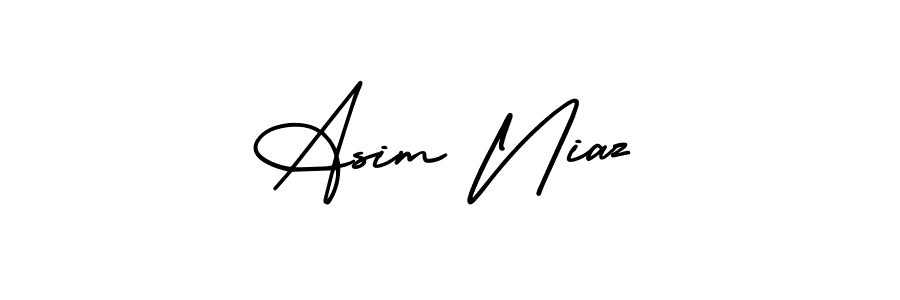 You should practise on your own different ways (AmerikaSignatureDemo-Regular) to write your name (Asim Niaz) in signature. don't let someone else do it for you. Asim Niaz signature style 3 images and pictures png