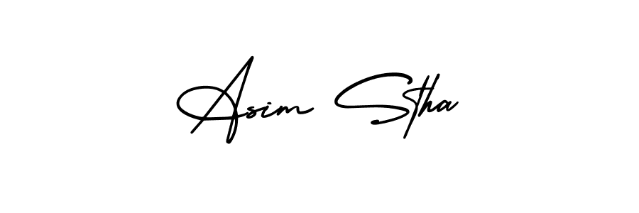 The best way (AmerikaSignatureDemo-Regular) to make a short signature is to pick only two or three words in your name. The name Asim Stha include a total of six letters. For converting this name. Asim Stha signature style 3 images and pictures png