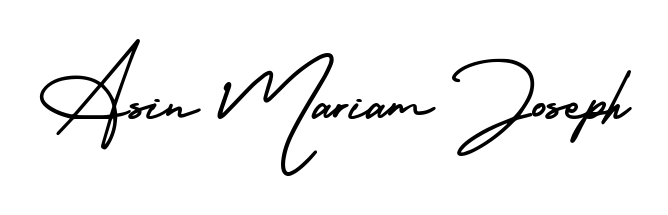 The AmerikaSignatureDemo-Regular lettering style adds unique flourish to name Asin Mariam Joseph. Stand out with a custom digital autograph made in seconds. Asin Mariam Joseph signature style 3 images and pictures png