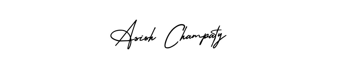 The best way (AmerikaSignatureDemo-Regular) to make a short signature is to pick only two or three words in your name. The name Asish Champaty include a total of six letters. For converting this name. Asish Champaty signature style 3 images and pictures png