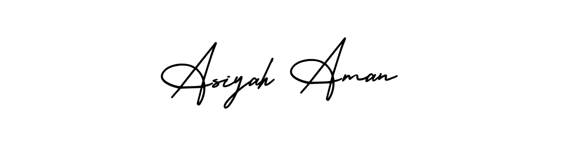 The best way (AmerikaSignatureDemo-Regular) to make a short signature is to pick only two or three words in your name. The name Asiyah Aman include a total of six letters. For converting this name. Asiyah Aman signature style 3 images and pictures png