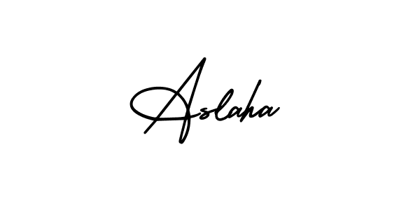 Create a beautiful signature design for name Aslaha. With this signature (AmerikaSignatureDemo-Regular) fonts, you can make a handwritten signature for free. Aslaha signature style 3 images and pictures png