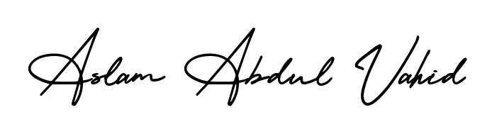 A sleek calligraphic signature for name Aslam Abdul Vahid utilizing AmerikaSignatureDemo-Regular styling. Great for adding personal signatures to photos and art. Aslam Abdul Vahid signature style 3 images and pictures png
