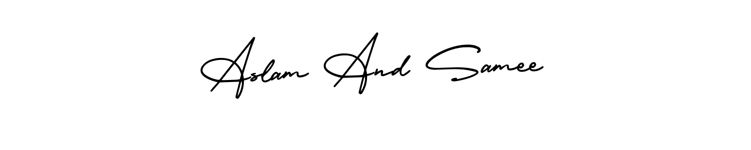 Create a beautiful signature design for name Aslam And Samee. With this signature (AmerikaSignatureDemo-Regular) fonts, you can make a handwritten signature for free. Aslam And Samee signature style 3 images and pictures png