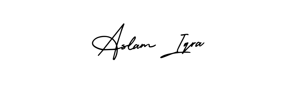 Use a signature maker to create a handwritten signature online. With this signature software, you can design (AmerikaSignatureDemo-Regular) your own signature for name Aslam Iqra. Aslam Iqra signature style 3 images and pictures png