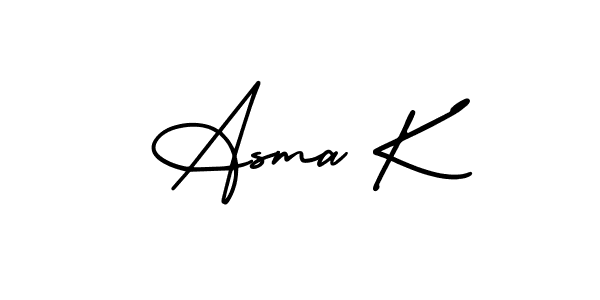 Also You can easily find your signature by using the search form. We will create Asma K name handwritten signature images for you free of cost using AmerikaSignatureDemo-Regular sign style. Asma K signature style 3 images and pictures png