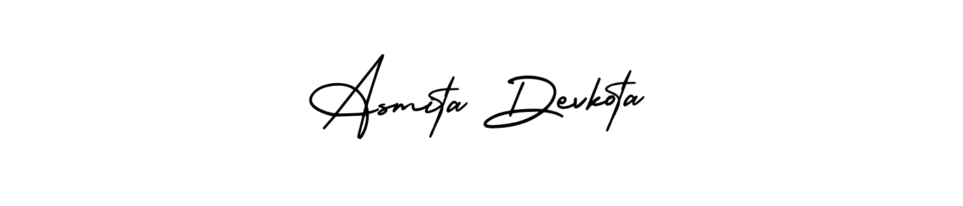 This is the best signature style for the Asmita Devkota name. Also you like these signature font (AmerikaSignatureDemo-Regular). Mix name signature. Asmita Devkota signature style 3 images and pictures png