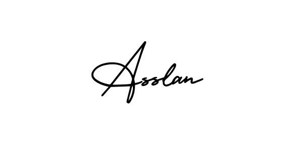 The best way (AmerikaSignatureDemo-Regular) to make a short signature is to pick only two or three words in your name. The name Asslan include a total of six letters. For converting this name. Asslan signature style 3 images and pictures png