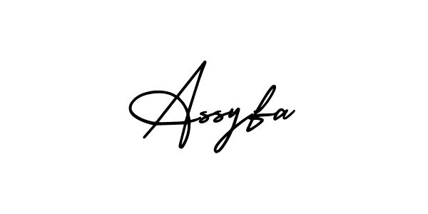 The best way (AmerikaSignatureDemo-Regular) to make a short signature is to pick only two or three words in your name. The name Assyfa include a total of six letters. For converting this name. Assyfa signature style 3 images and pictures png