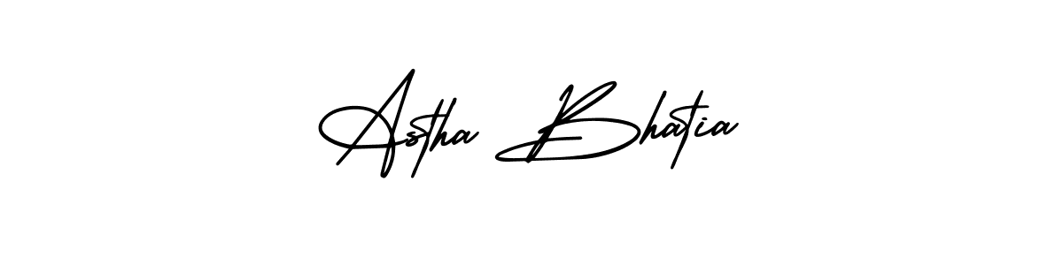 The best way (AmerikaSignatureDemo-Regular) to make a short signature is to pick only two or three words in your name. The name Astha Bhatia include a total of six letters. For converting this name. Astha Bhatia signature style 3 images and pictures png