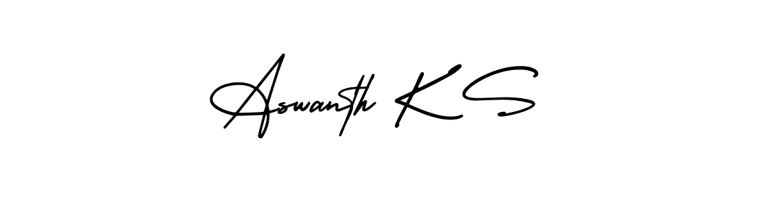 You should practise on your own different ways (AmerikaSignatureDemo-Regular) to write your name (Aswanth K S) in signature. don't let someone else do it for you. Aswanth K S signature style 3 images and pictures png