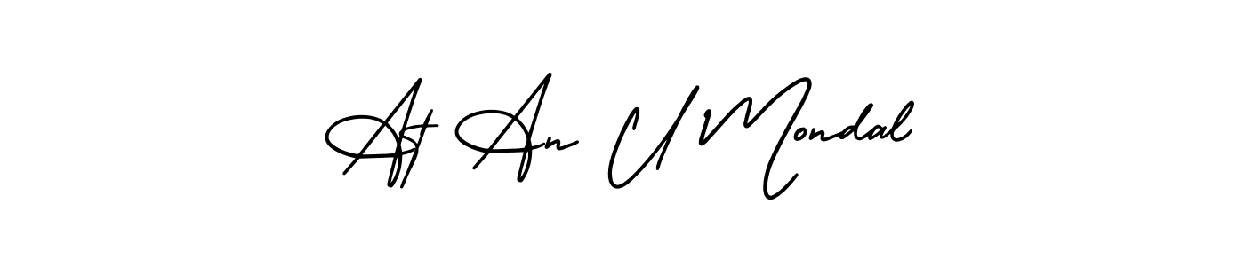 The best way (AmerikaSignatureDemo-Regular) to make a short signature is to pick only two or three words in your name. The name At An U Mondal include a total of six letters. For converting this name. At An U Mondal signature style 3 images and pictures png