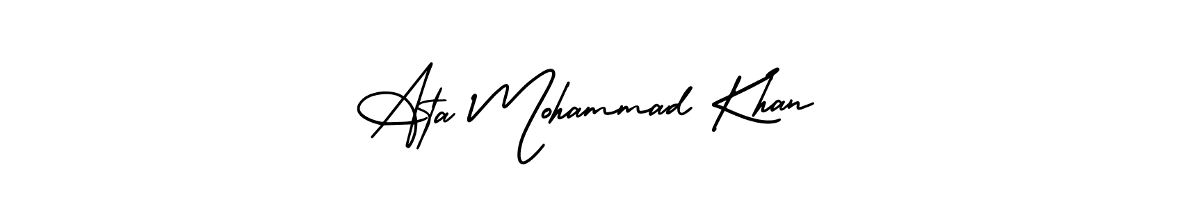 This is the best signature style for the Ata Mohammad Khan name. Also you like these signature font (AmerikaSignatureDemo-Regular). Mix name signature. Ata Mohammad Khan signature style 3 images and pictures png