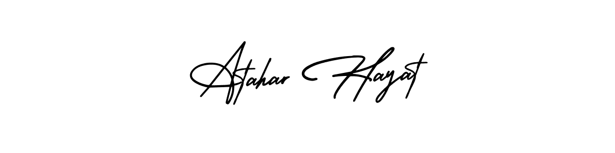 This is the best signature style for the Atahar Hayat name. Also you like these signature font (AmerikaSignatureDemo-Regular). Mix name signature. Atahar Hayat signature style 3 images and pictures png