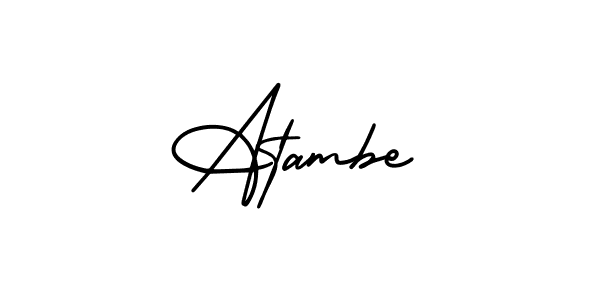 You should practise on your own different ways (AmerikaSignatureDemo-Regular) to write your name (Atambe) in signature. don't let someone else do it for you. Atambe signature style 3 images and pictures png
