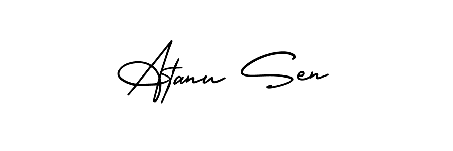 You should practise on your own different ways (AmerikaSignatureDemo-Regular) to write your name (Atanu Sen) in signature. don't let someone else do it for you. Atanu Sen signature style 3 images and pictures png