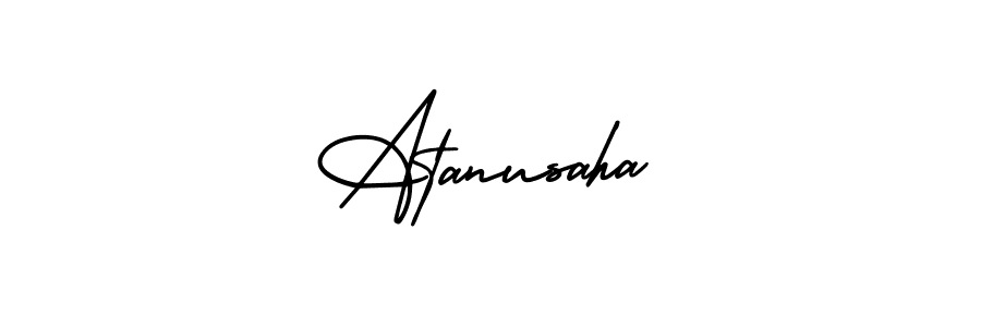 The best way (AmerikaSignatureDemo-Regular) to make a short signature is to pick only two or three words in your name. The name Atanusaha include a total of six letters. For converting this name. Atanusaha signature style 3 images and pictures png