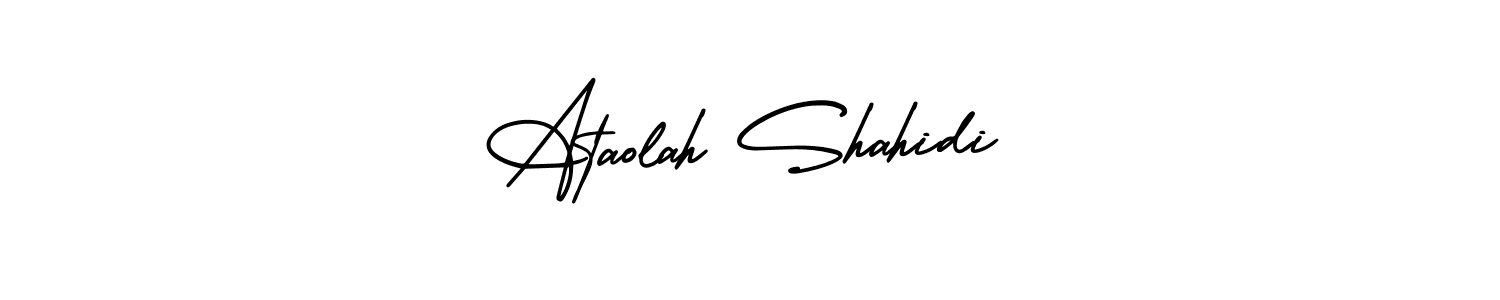 The best way (AmerikaSignatureDemo-Regular) to make a short signature is to pick only two or three words in your name. The name Ataolah Shahidi include a total of six letters. For converting this name. Ataolah Shahidi signature style 3 images and pictures png