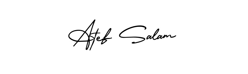 This is the best signature style for the Atef Salam name. Also you like these signature font (AmerikaSignatureDemo-Regular). Mix name signature. Atef Salam signature style 3 images and pictures png