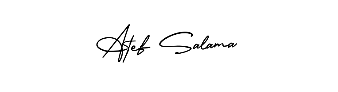 The best way (AmerikaSignatureDemo-Regular) to make a short signature is to pick only two or three words in your name. The name Atef Salama include a total of six letters. For converting this name. Atef Salama signature style 3 images and pictures png