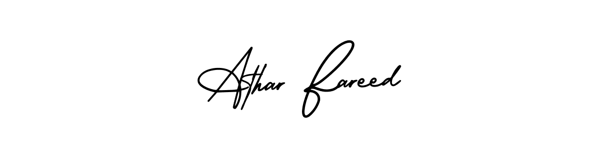 You should practise on your own different ways (AmerikaSignatureDemo-Regular) to write your name (Athar Fareed) in signature. don't let someone else do it for you. Athar Fareed signature style 3 images and pictures png