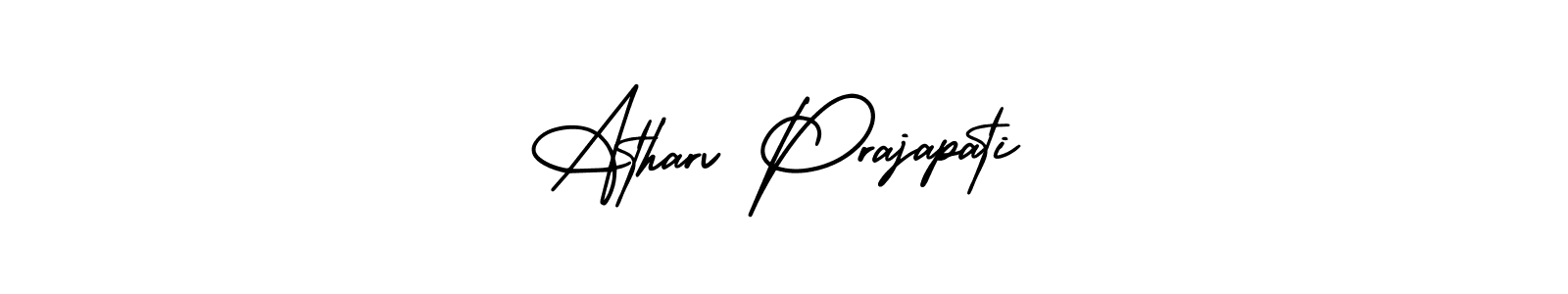 The best way (AmerikaSignatureDemo-Regular) to make a short signature is to pick only two or three words in your name. The name Atharv Prajapati include a total of six letters. For converting this name. Atharv Prajapati signature style 3 images and pictures png