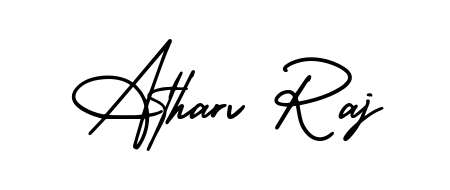 You should practise on your own different ways (AmerikaSignatureDemo-Regular) to write your name (Atharv Raj) in signature. Don't let someone else do it for you. Atharv Raj signature style 3 images and pictures png