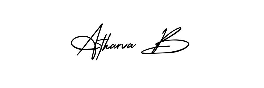 The best way (AmerikaSignatureDemo-Regular) to make a short signature is to pick only two or three words in your name. The name Atharva B include a total of six letters. For converting this name. Atharva B signature style 3 images and pictures png